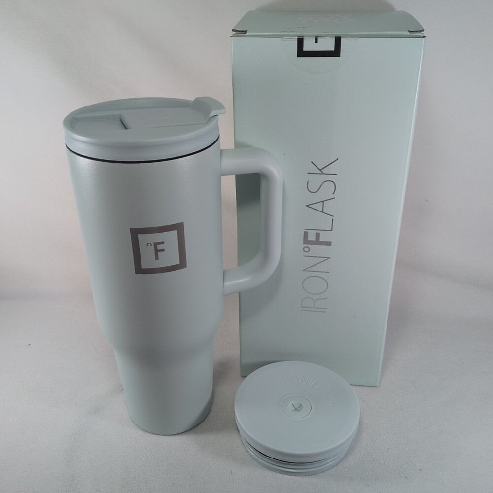 Iron Flask Copilot Tumbler Water Bottle Light Blue 40 Oz Set 2 Lids With Box NOB